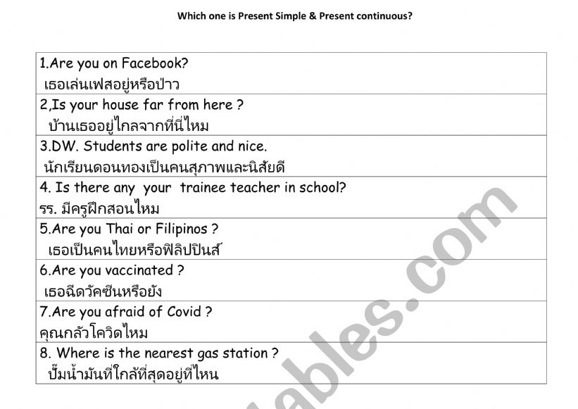 Identify Present simple and Present continuous