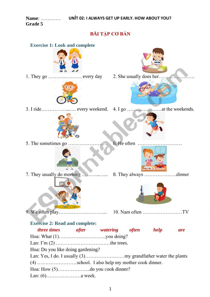 English 5 worksheet