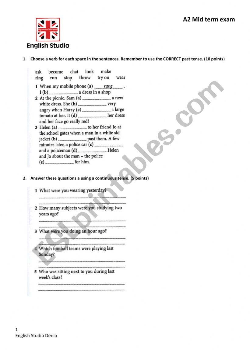 Exam Review A2 LEVEL worksheet