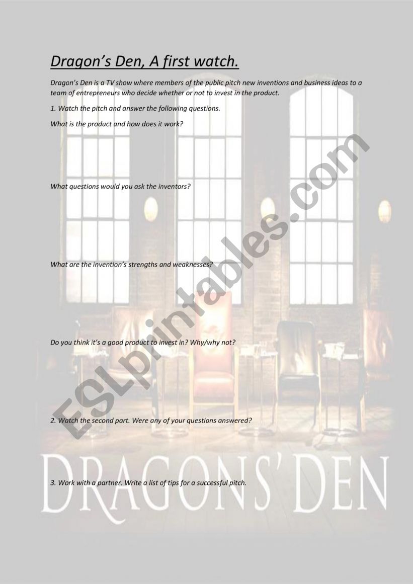 Dragons� Den Survey for first watch.