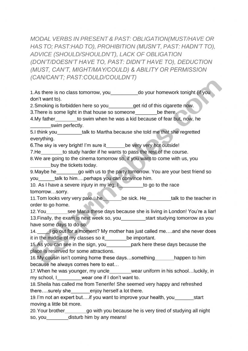 MODALS VERBS IN PRESENT AND PAST