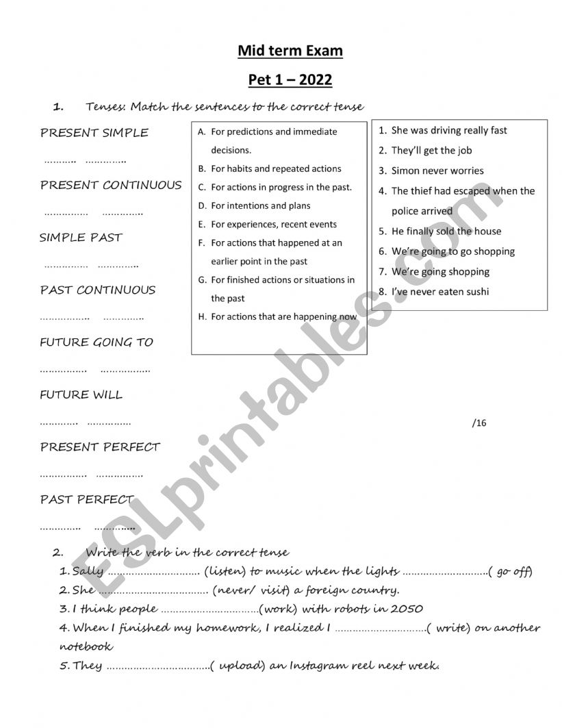 Level B1 worksheet