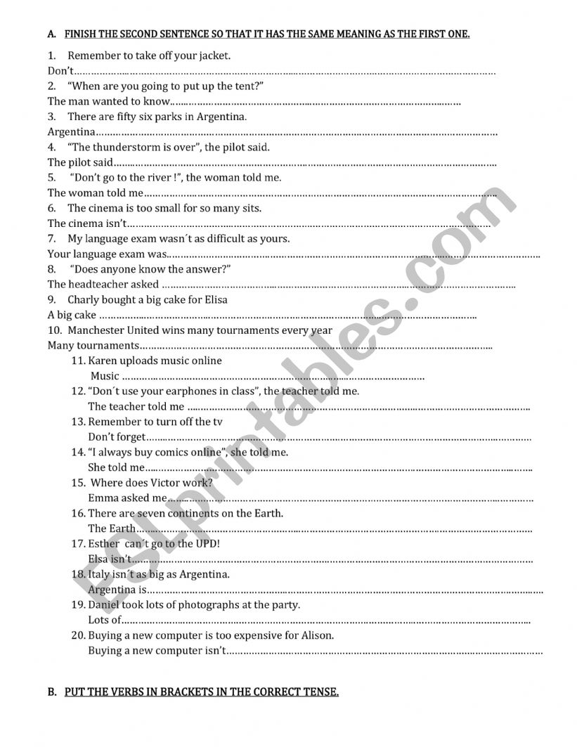 Pet revision worksheet