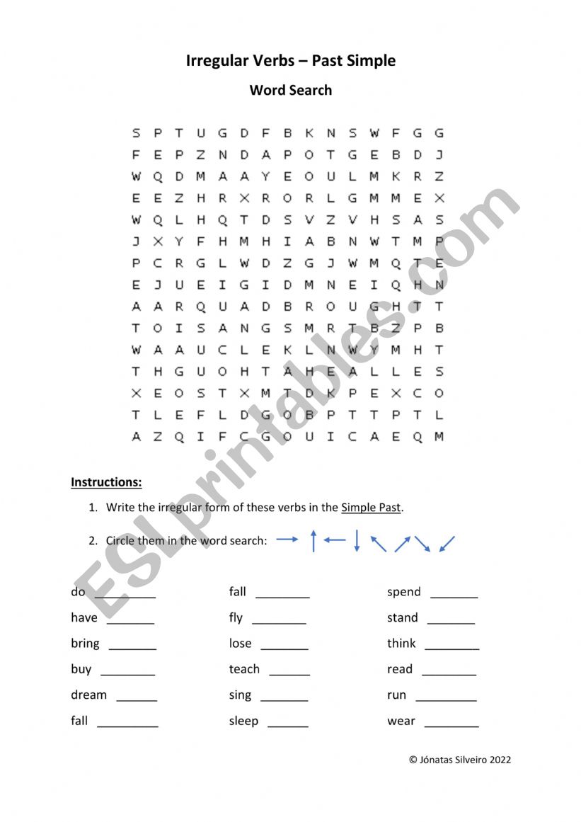 Irregular Verbs - Word Search worksheet