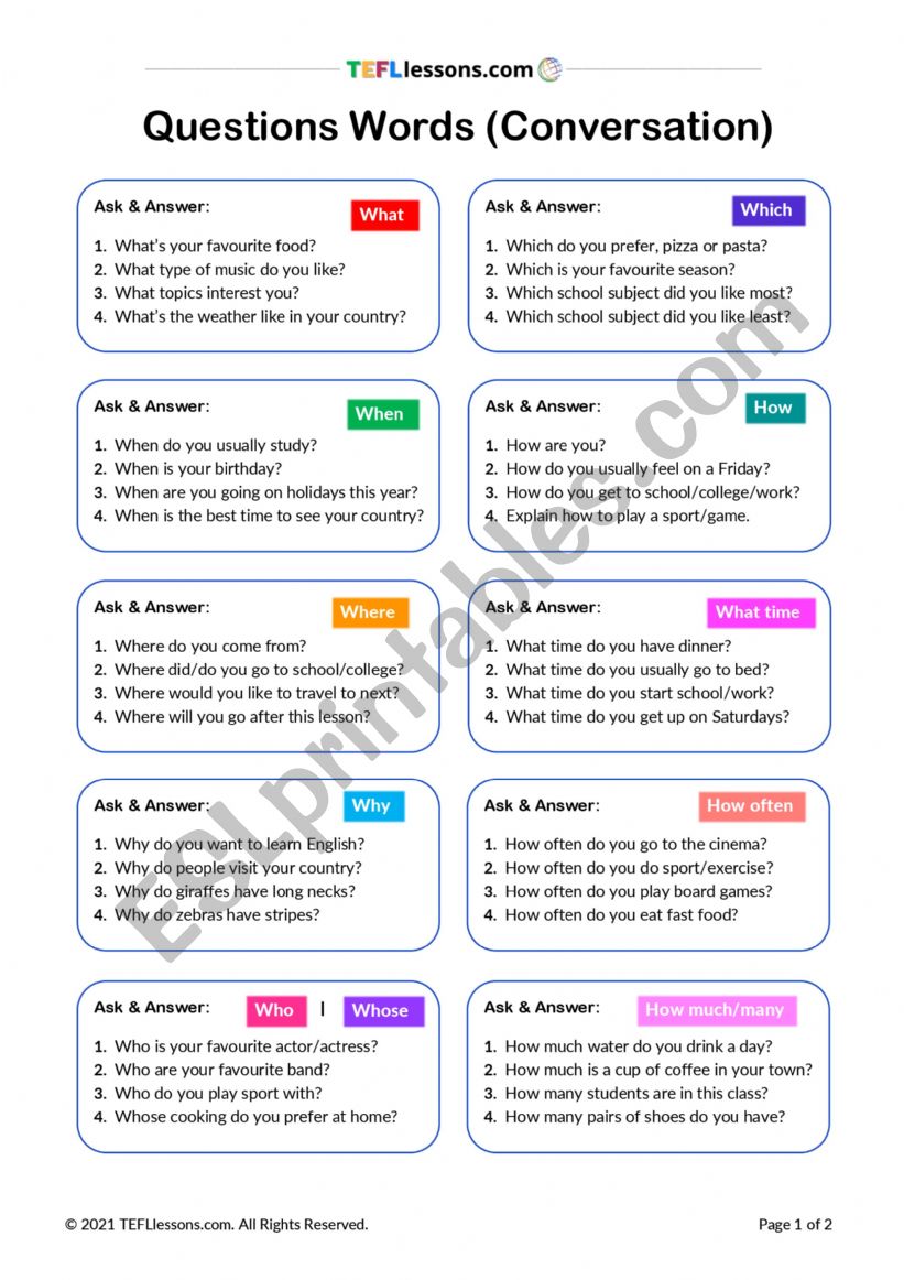 Question Words Conversation worksheet