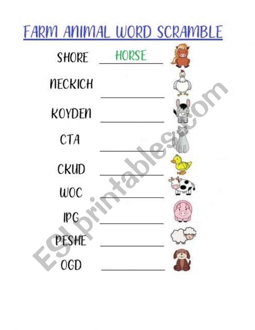 Unscramble - Animals worksheet