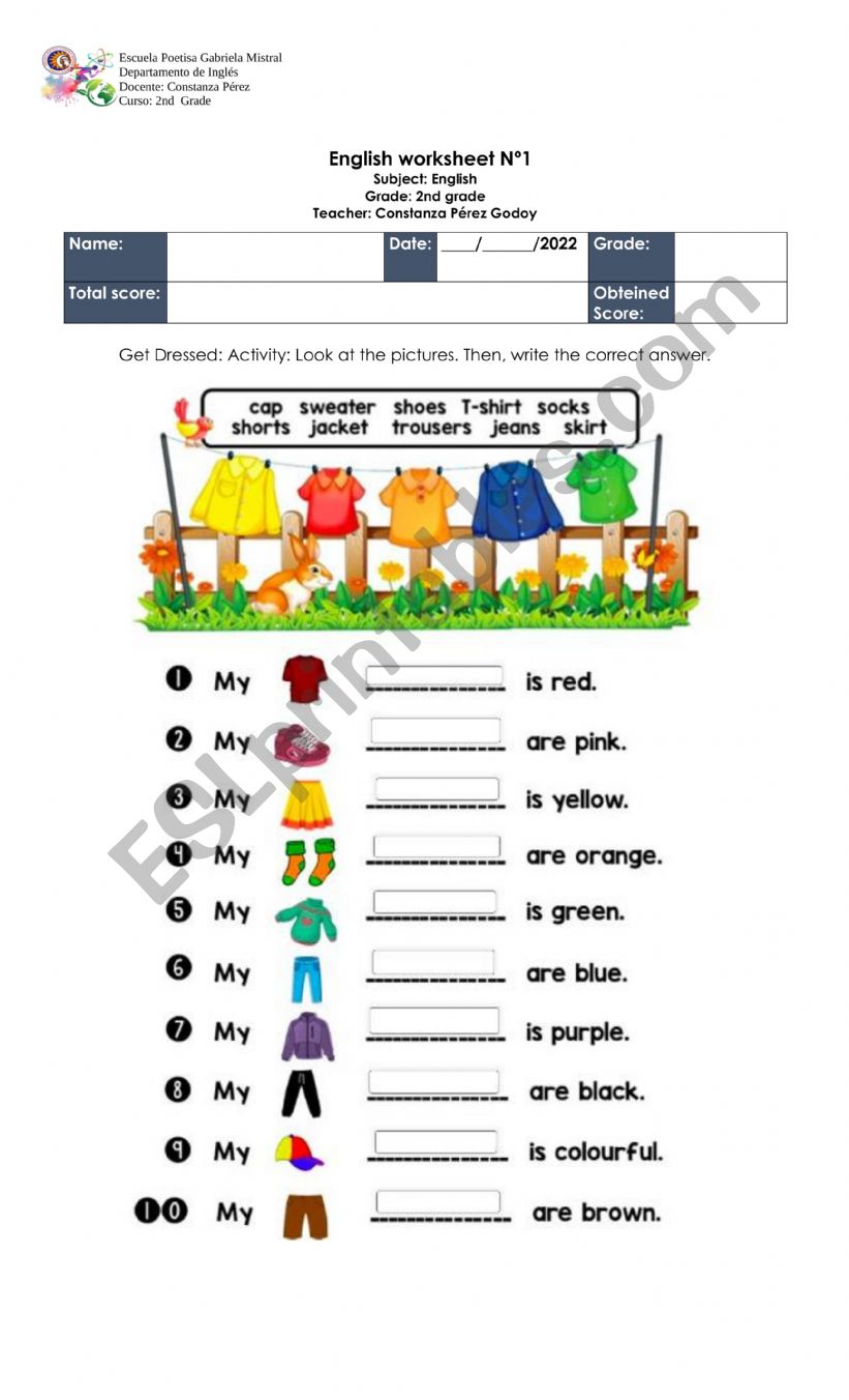 clothes worksheet