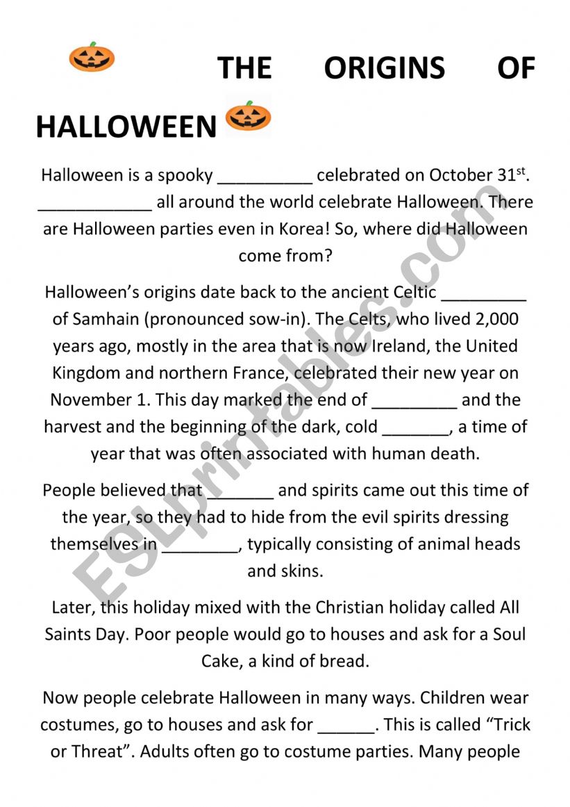 Halloween origins worksheet