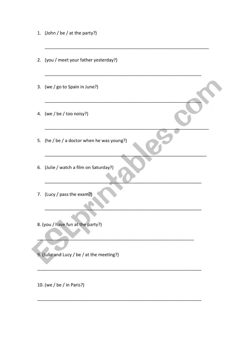 past simple questions worksheet