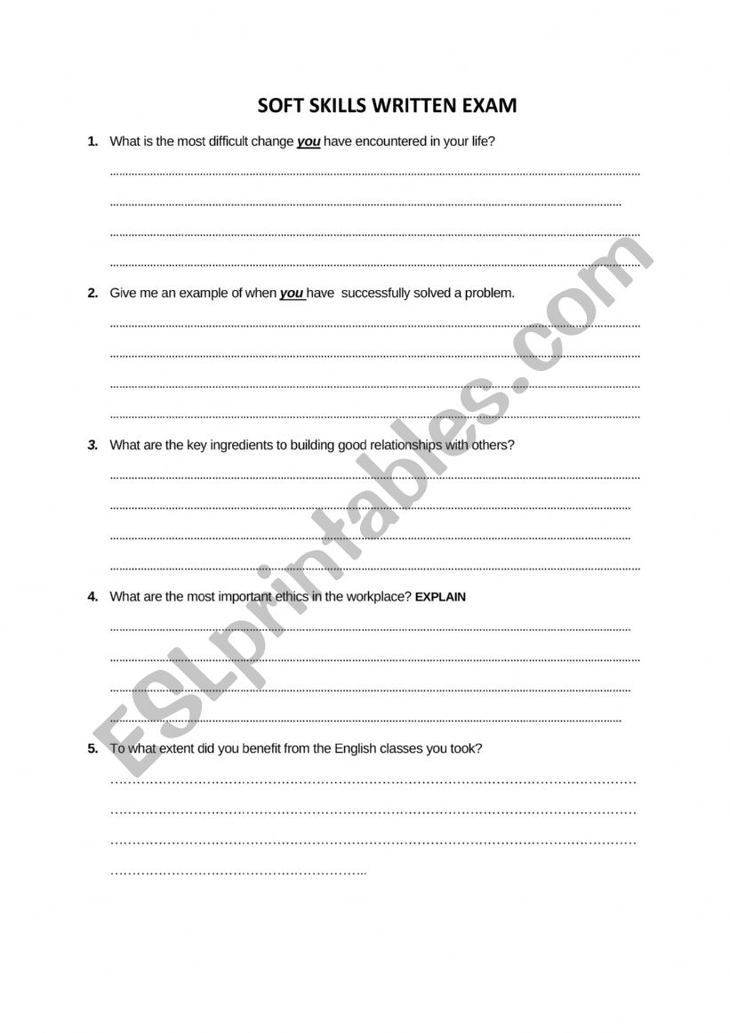 soft skills  worksheet