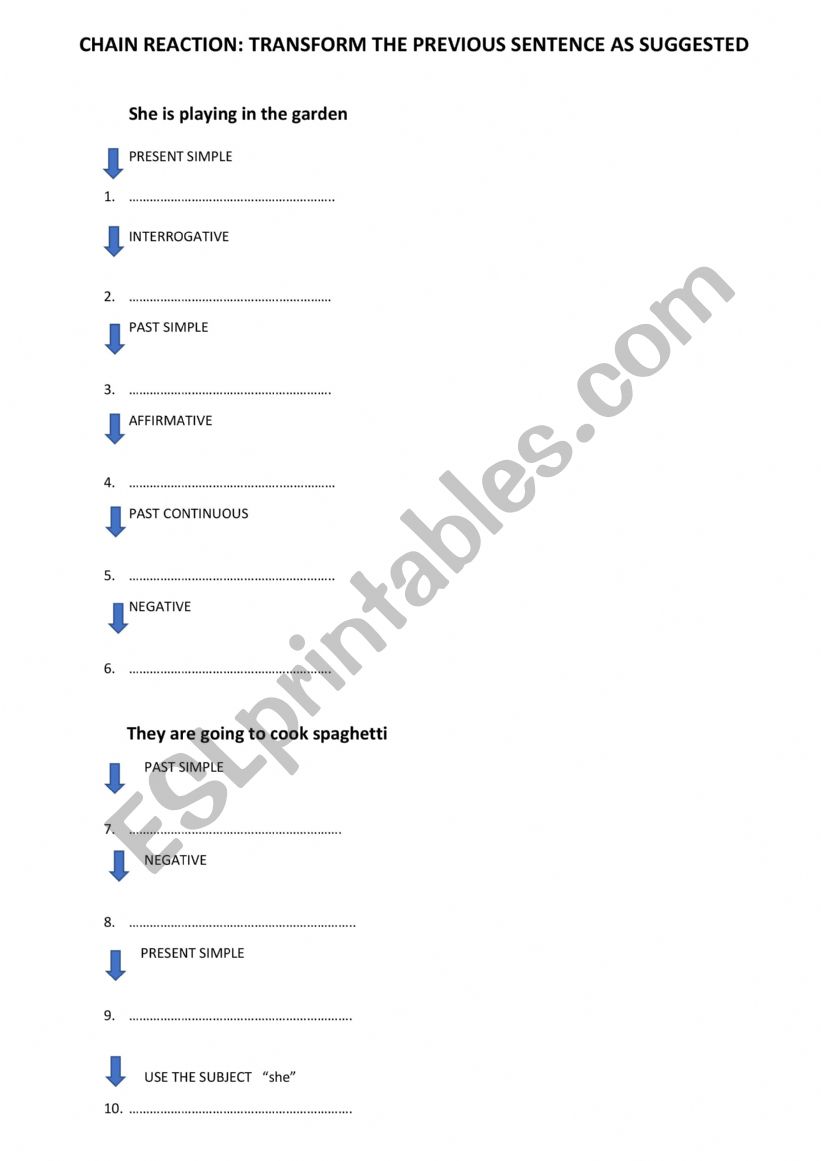 CHAIN REACTION worksheet