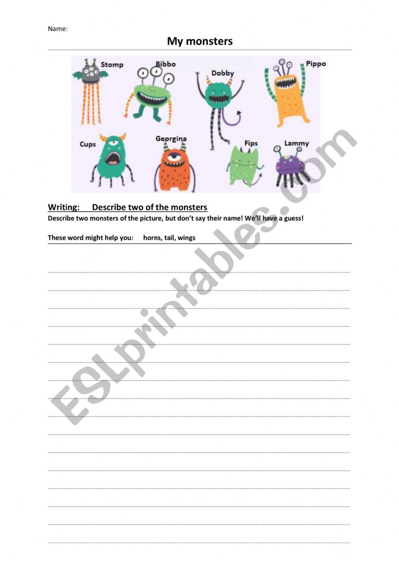 Describing monsters worksheet