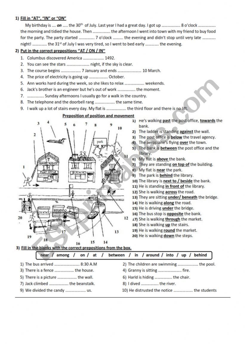 Prepositions of place and time