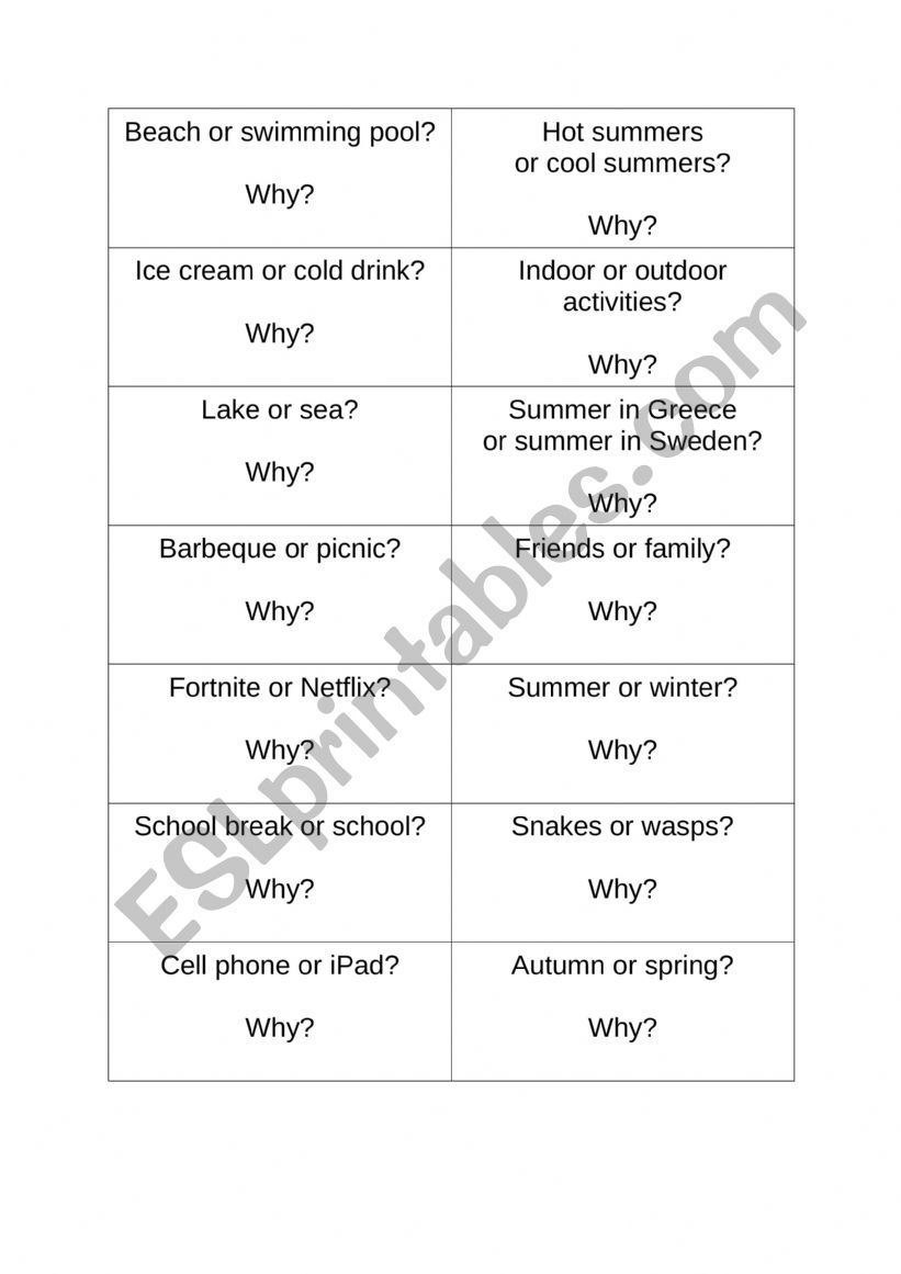 Beach or pool? worksheet