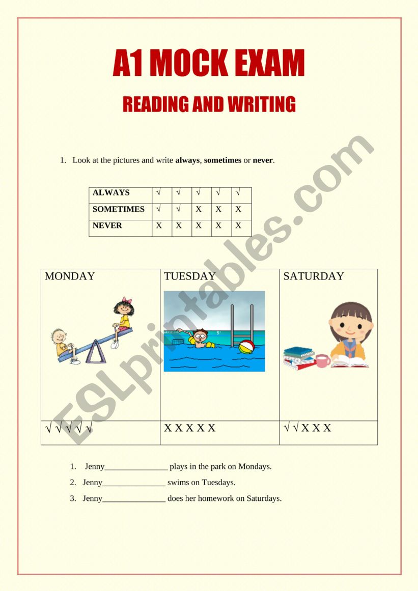 A1 End of the Year Mock Exam worksheet