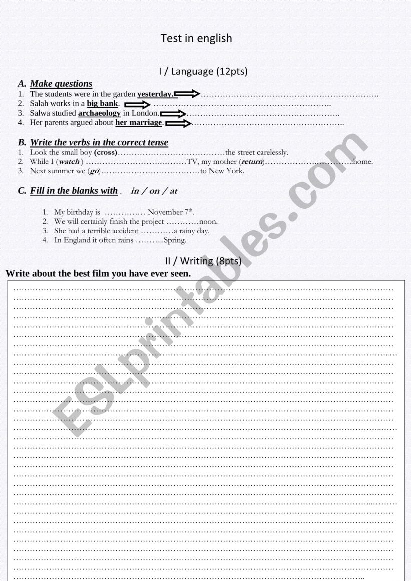 END OF THE TERM TEST worksheet