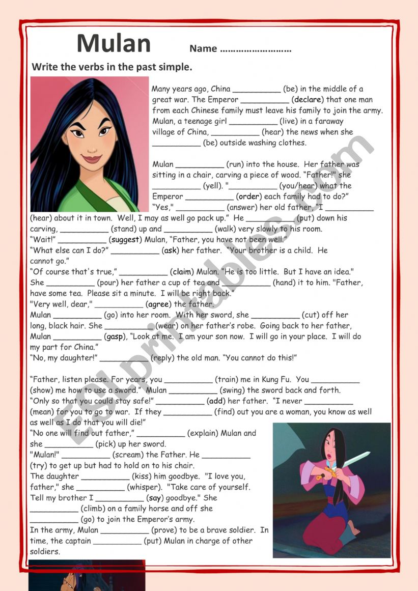 Past Simple MULAN worksheet