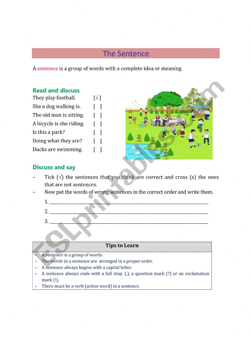 The sentence worksheet