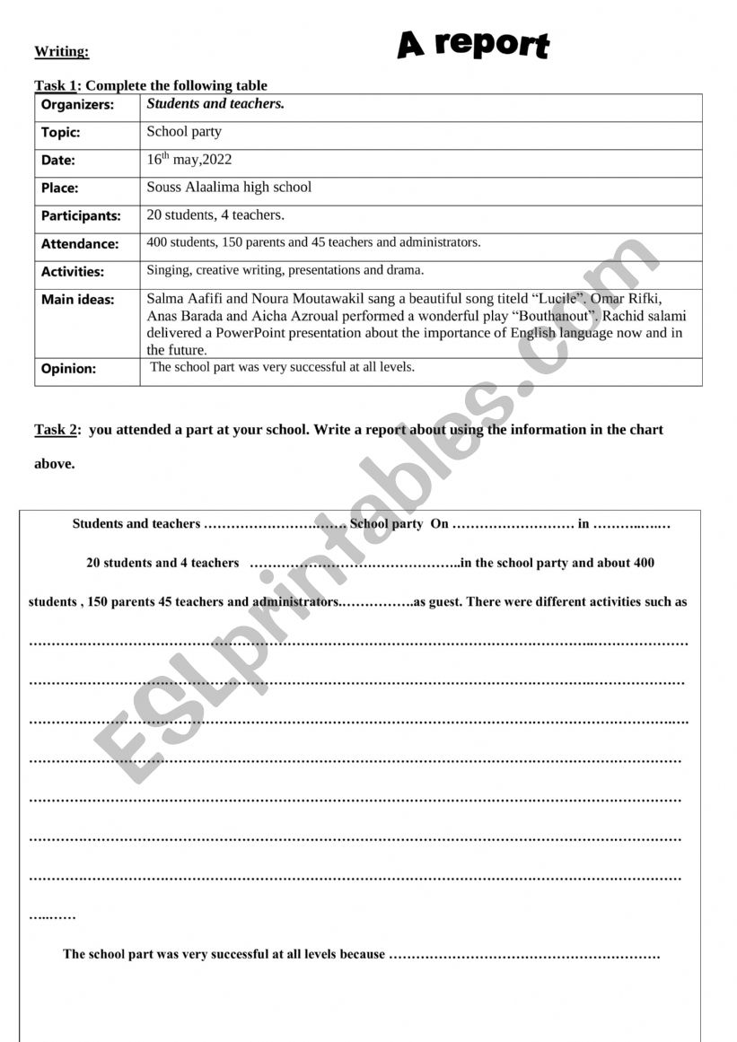 writing a report worksheet