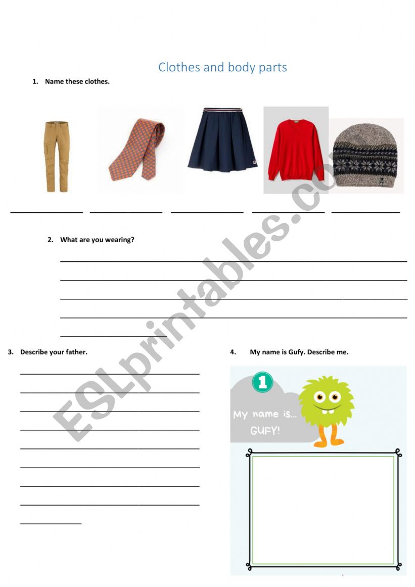 Clothes and body parts worksheet