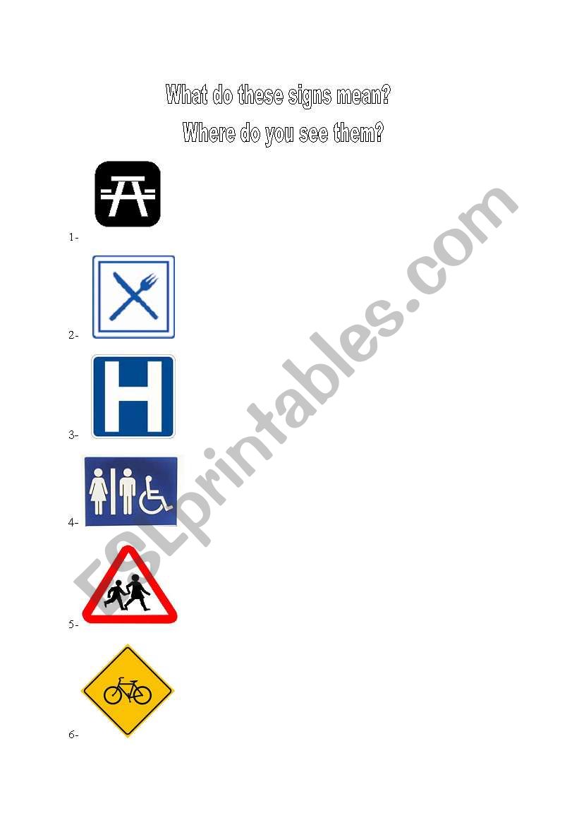 Signs worksheet