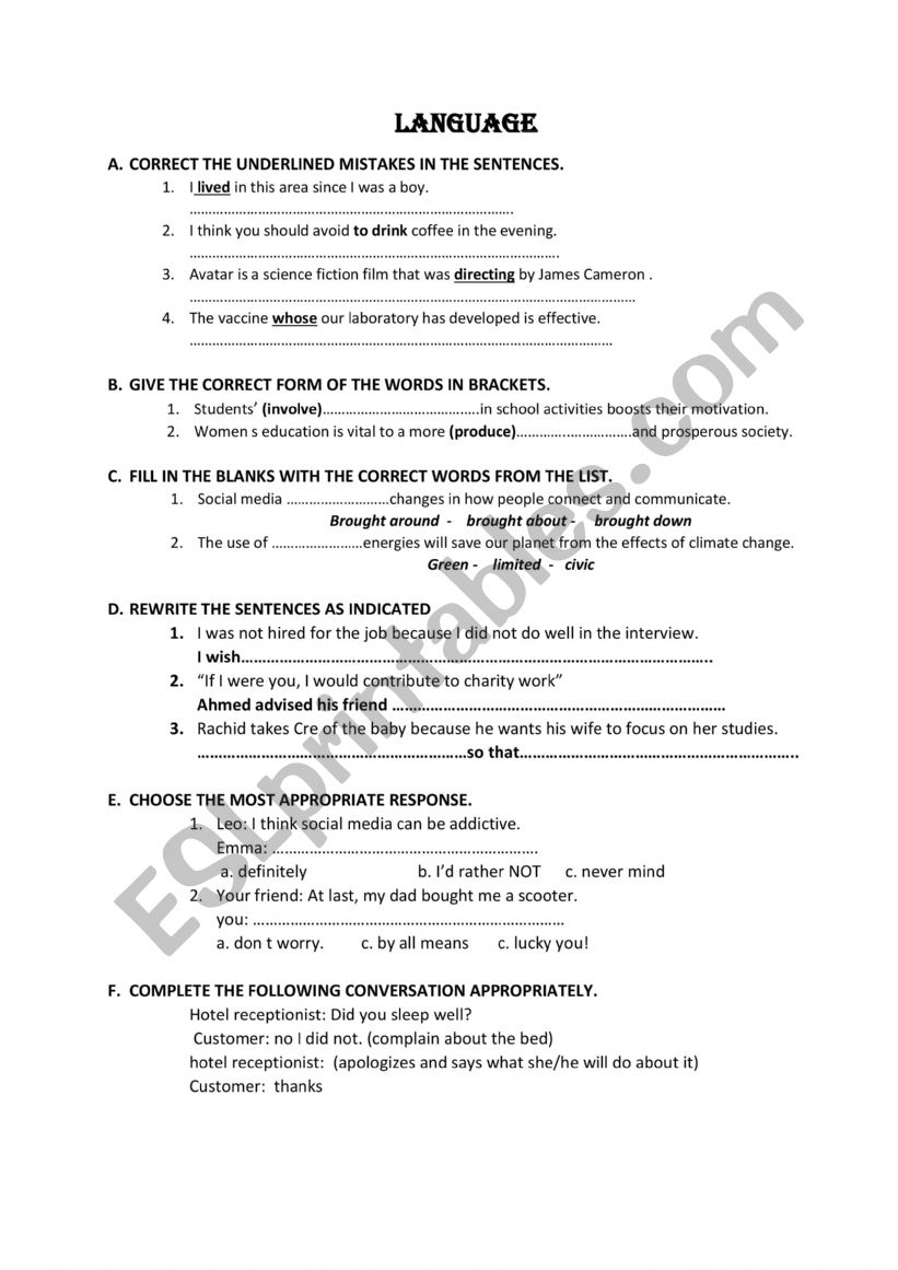 BAC LANGUAGE NATIONAL EXAM  worksheet