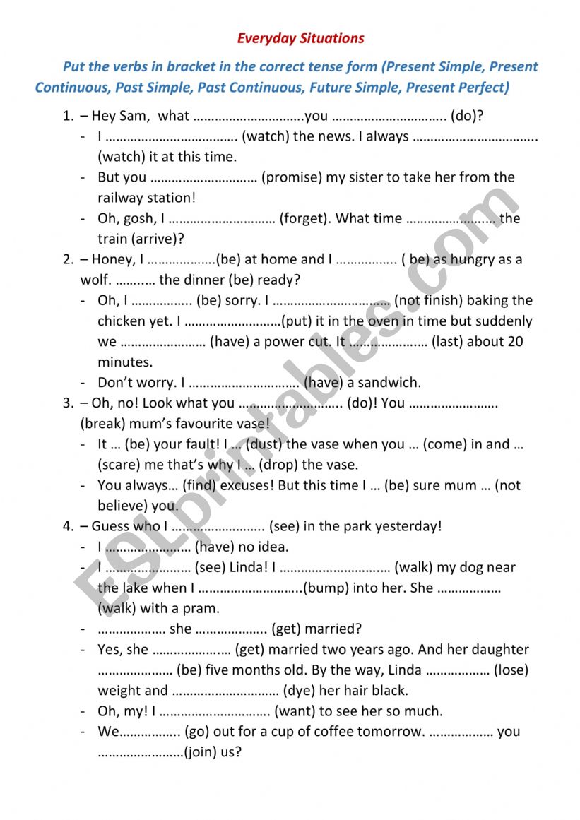 Everyday situations worksheet