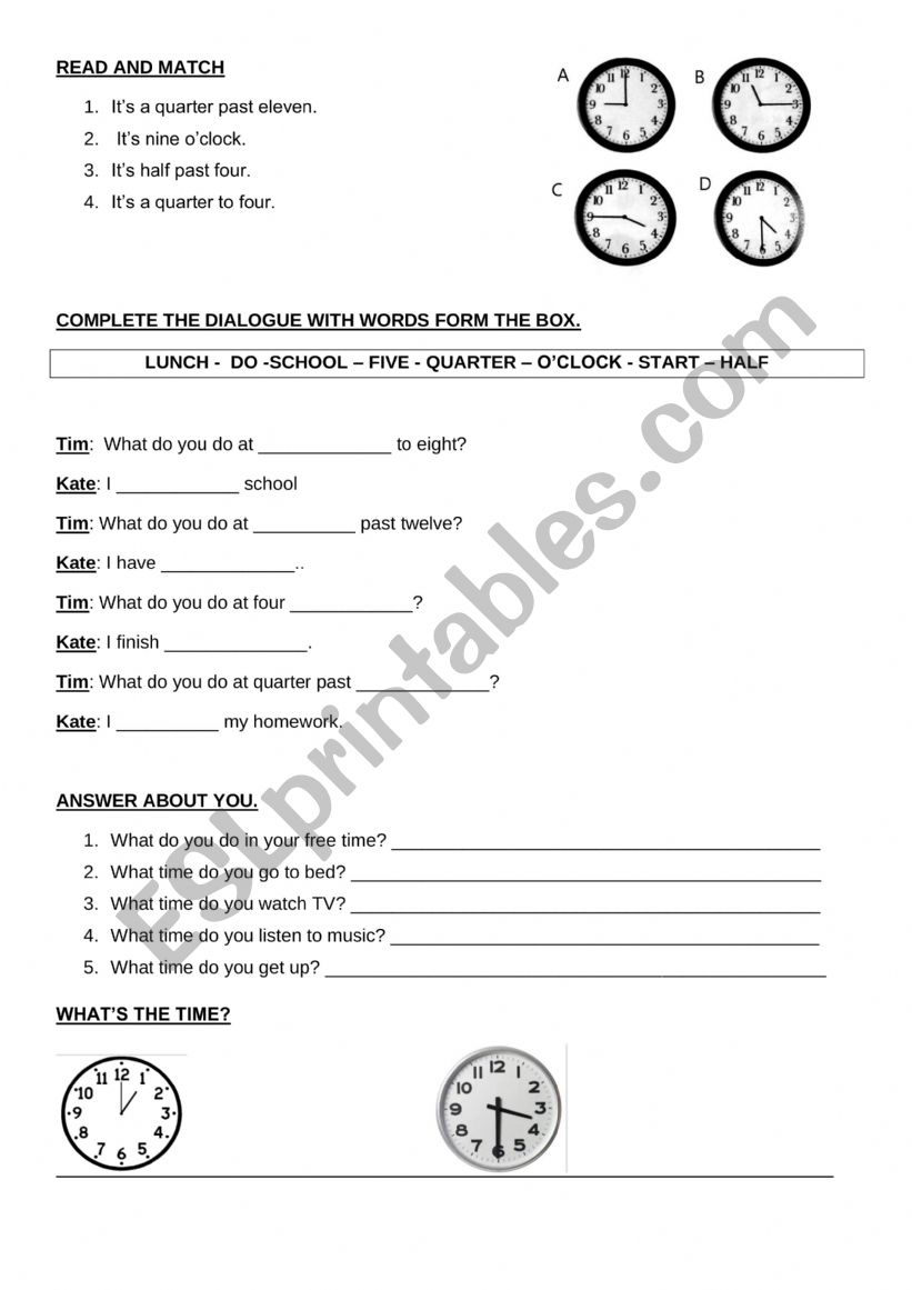 FREE TIME ACTIVITIES worksheet