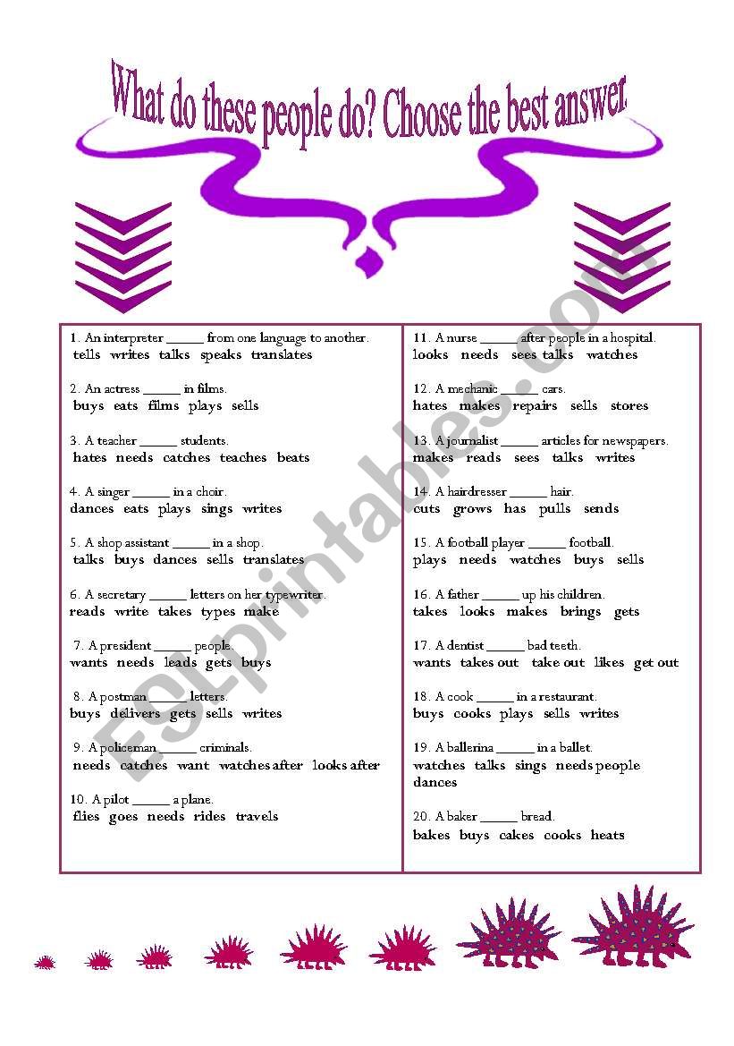 jobs description worksheet