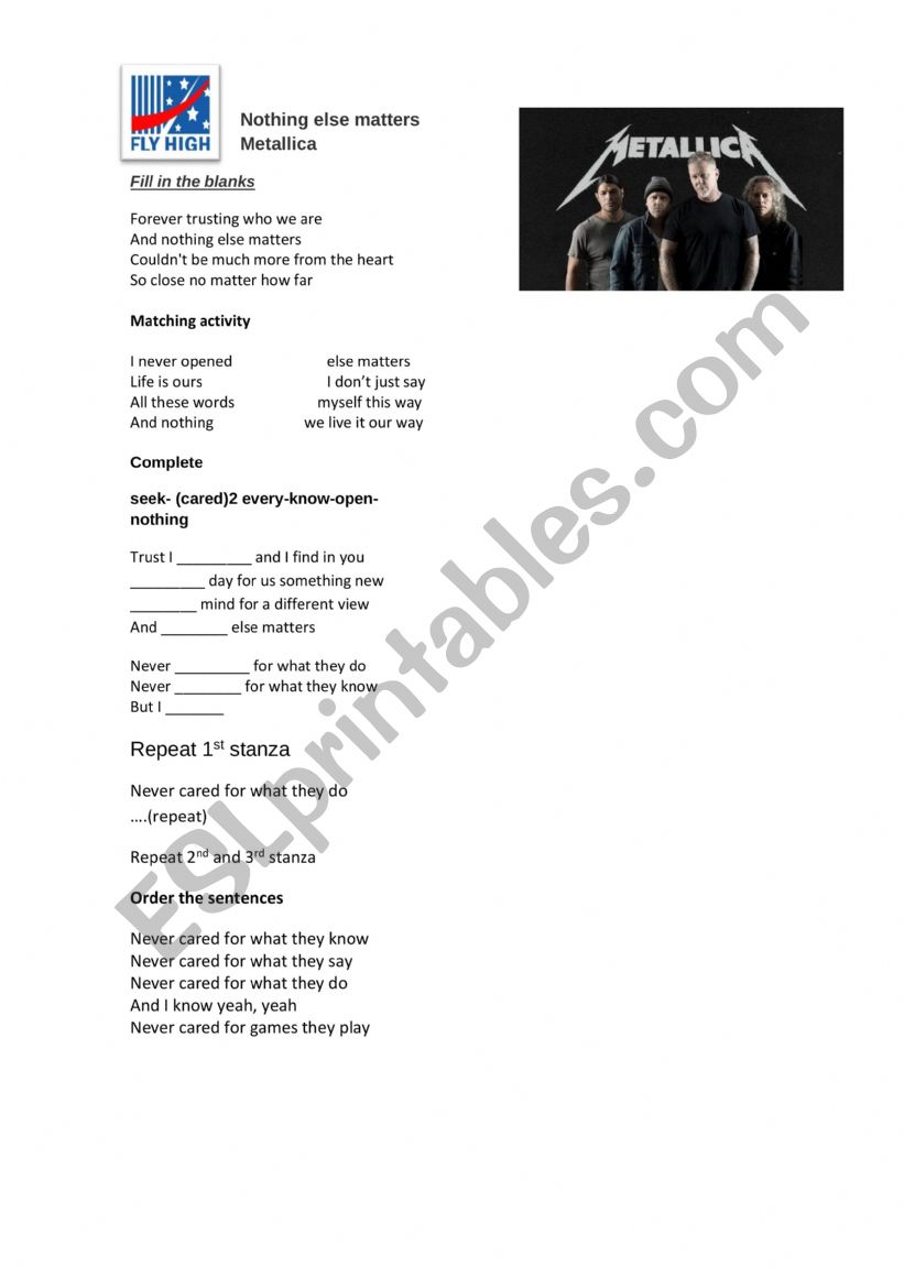 Learning through songs worksheet