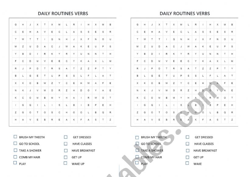 VERBS worksheet