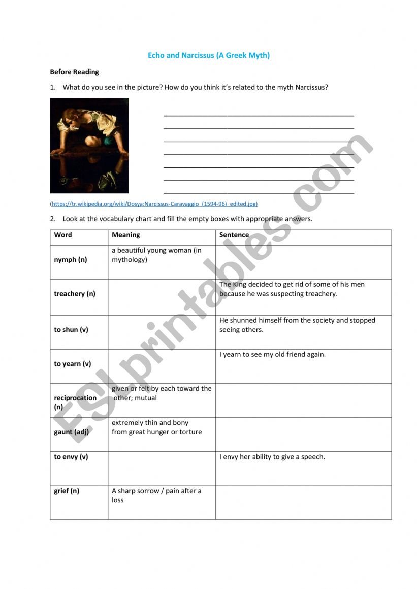 Echo and Narcissus worksheet