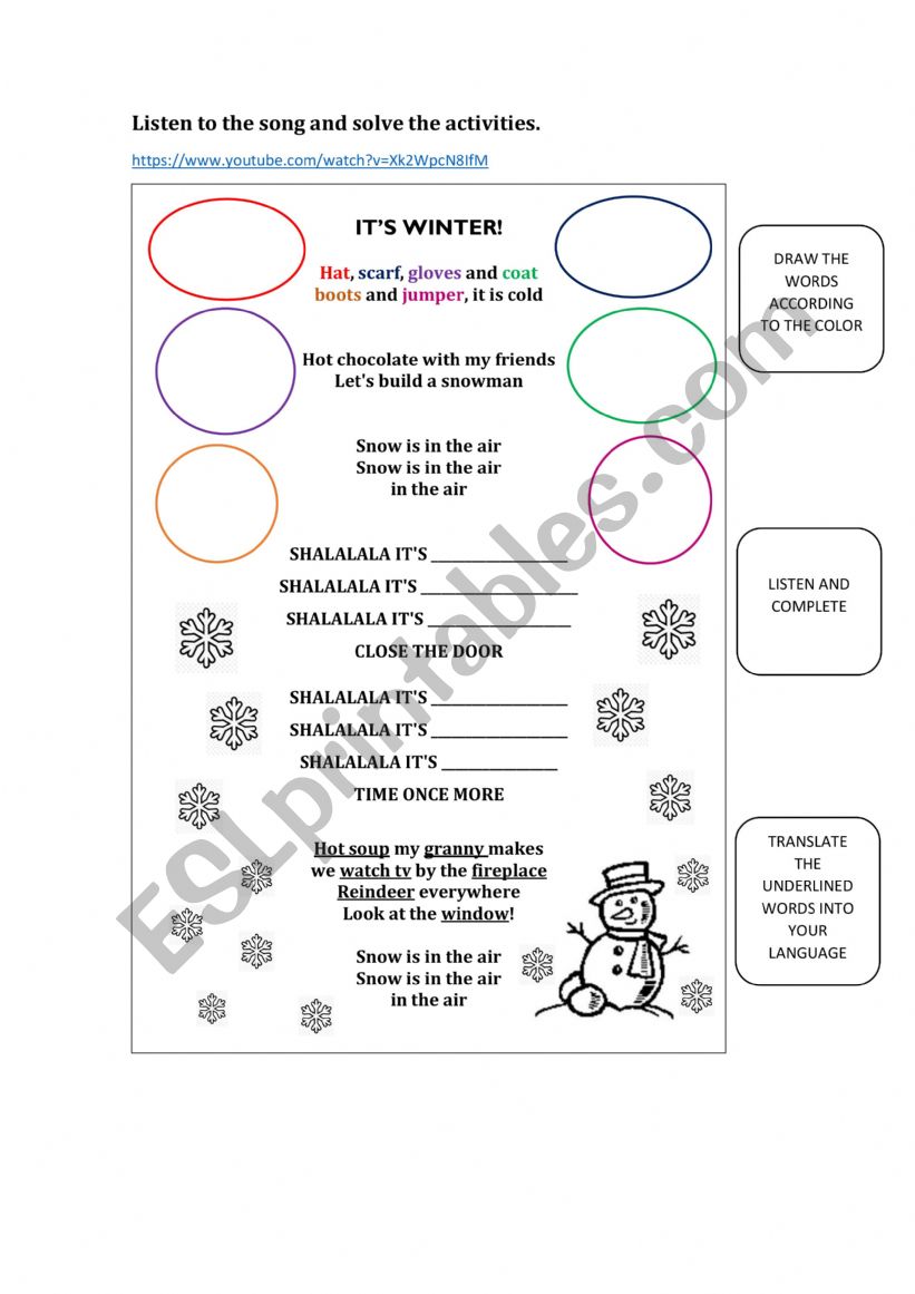 IT�S WINTER SONG!!  worksheet