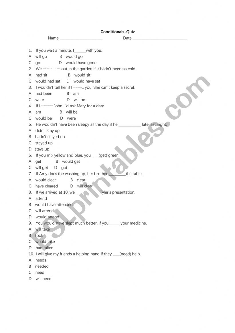 Grammar-Conditionals worksheet