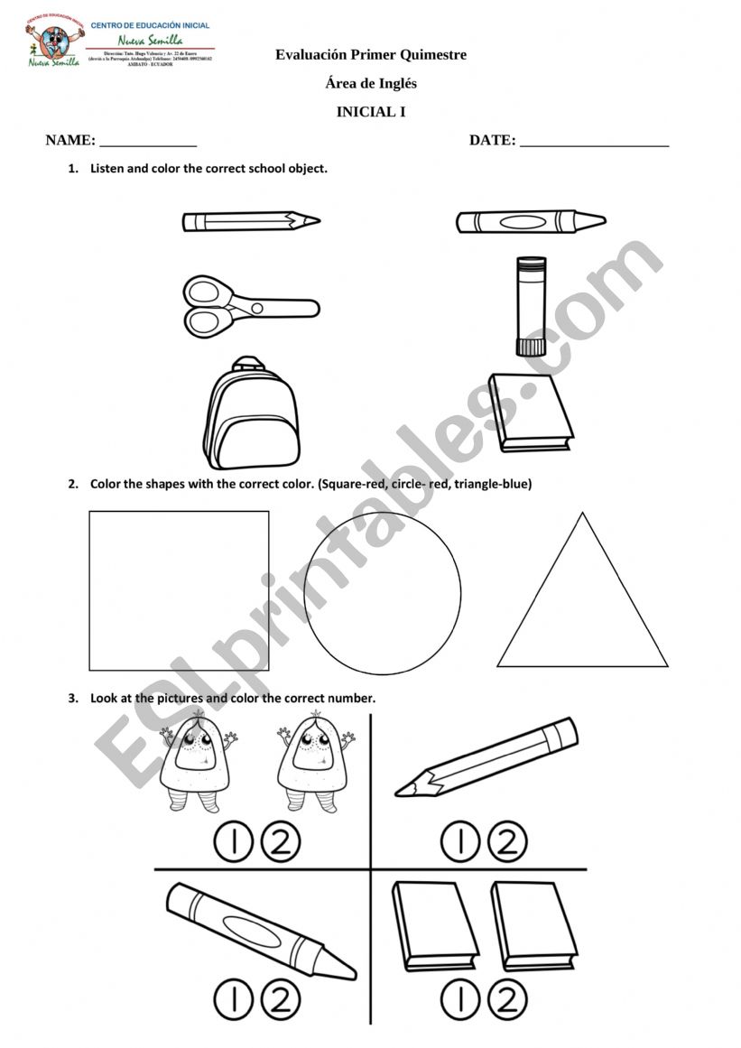Evaluation preschool worksheet