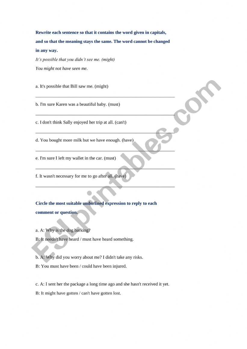 Past modals worksheet