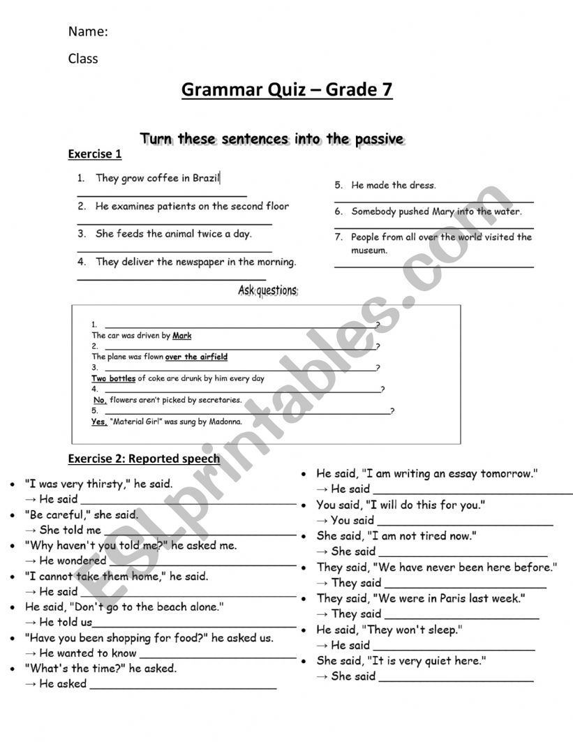 Grammar Quiz  worksheet