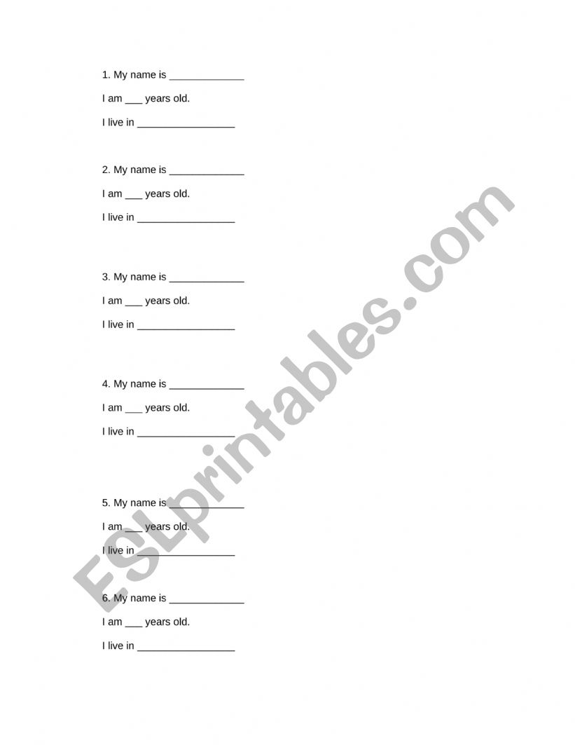 Activity Practicing Name, Age, and Country