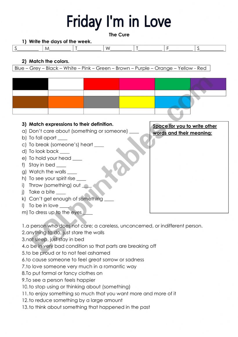 Song Activity: Friday IÃ¯Â¿Â½m in love-The Cure
