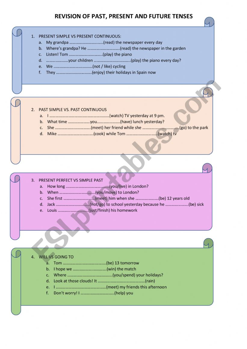 REVISION OF PRESENT, PAST AND FUTURE TENSES