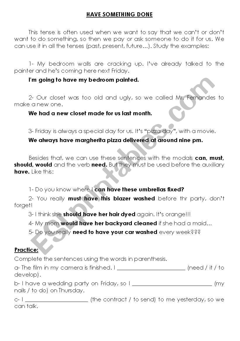 Have something done worksheet