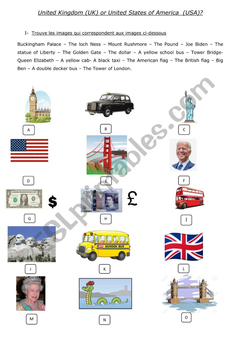 Uk vs USA worksheet