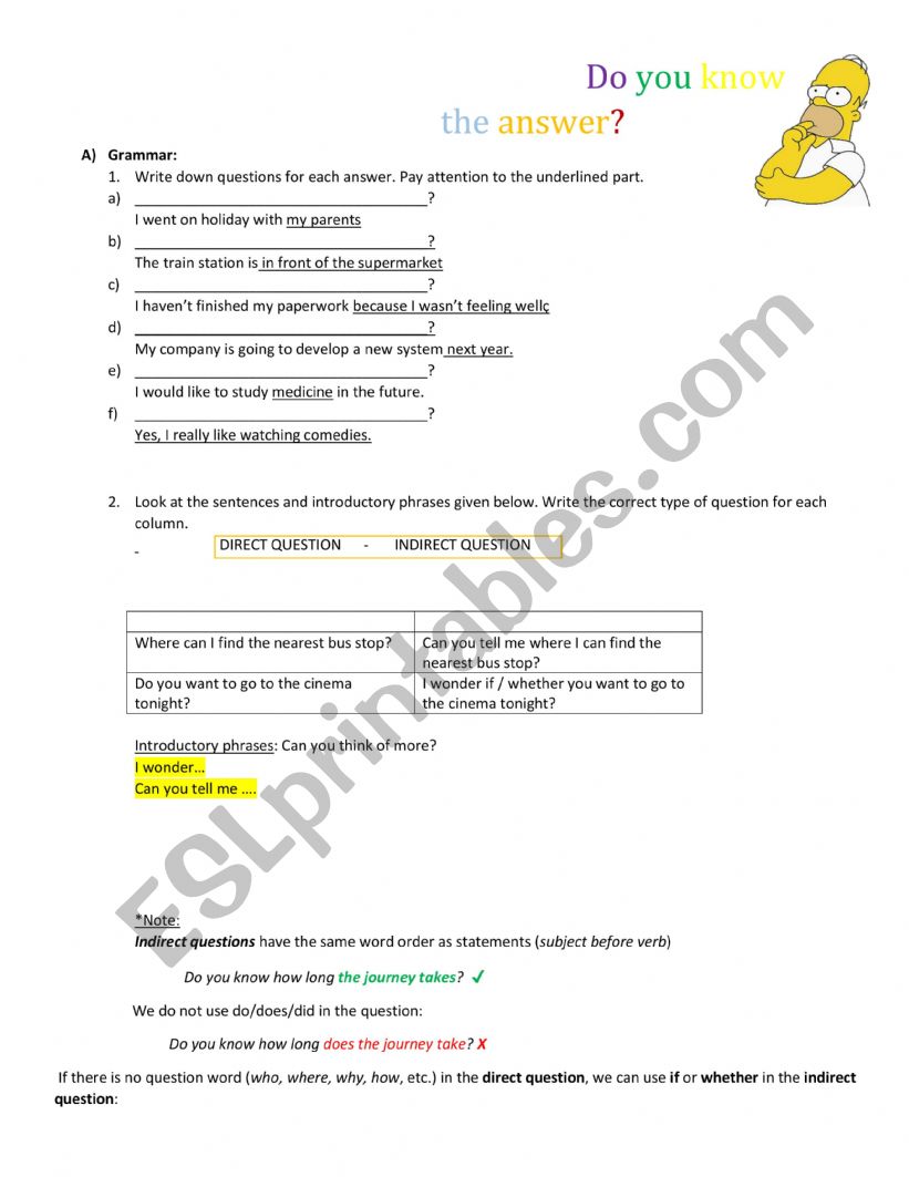 Difficult questions worksheet