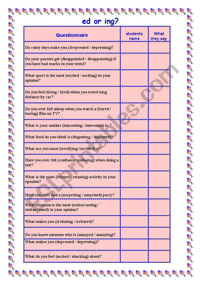 Adjectives ending in ed and ing