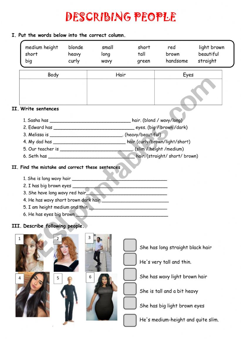 Describing peopleï¿½s appearance