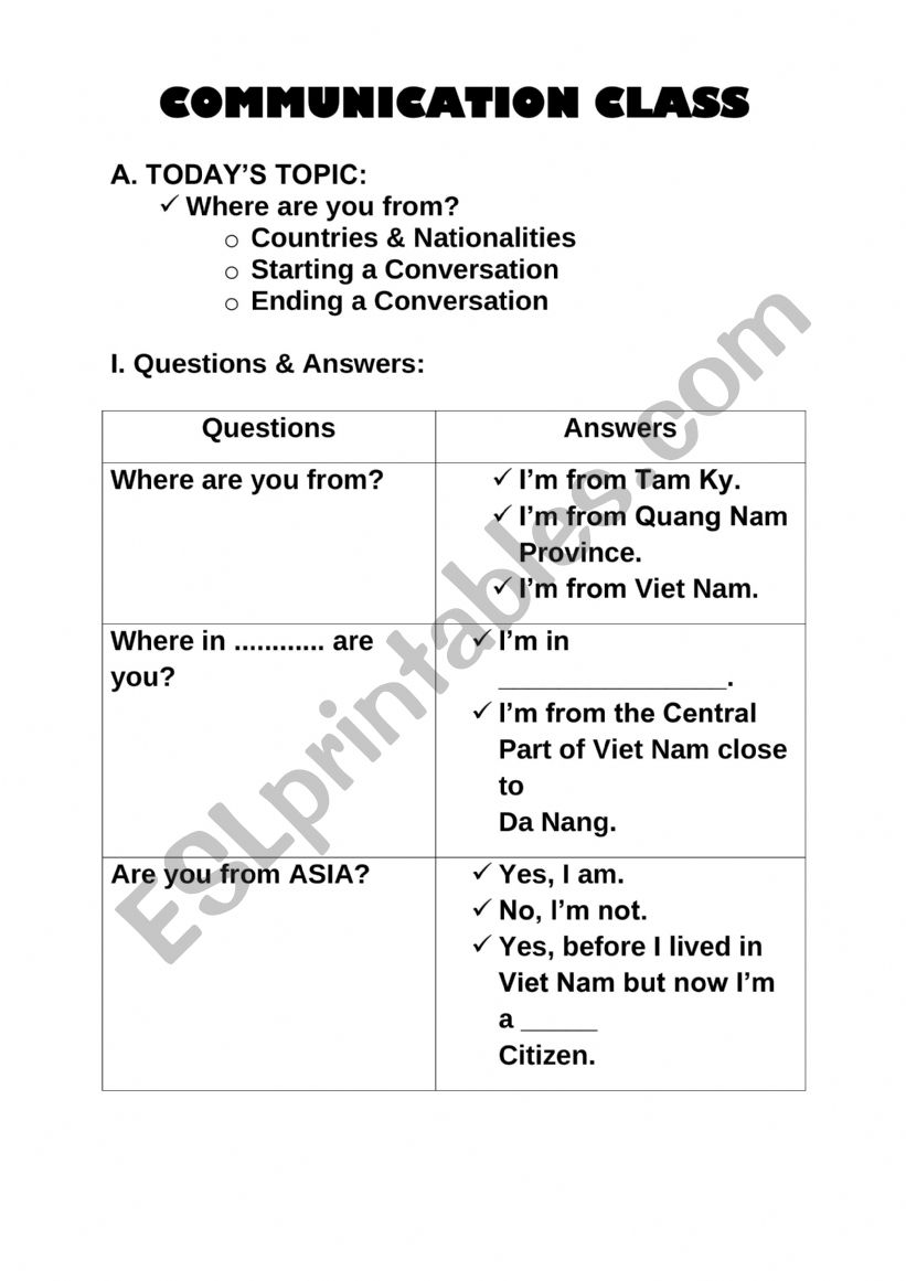 Let�s Talk About Countries worksheet