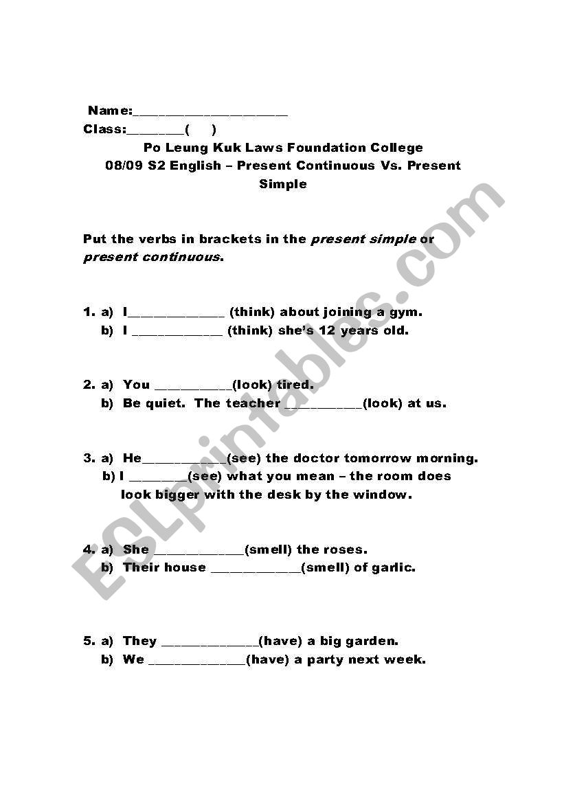 Present Continuous Vs. Present Simple (Non-continuous verbs)