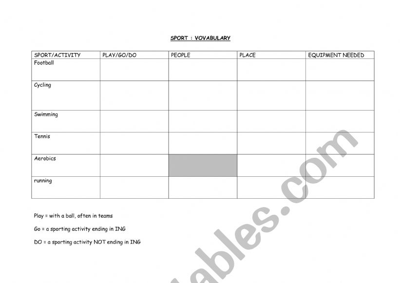 sports vocabulary worksheet