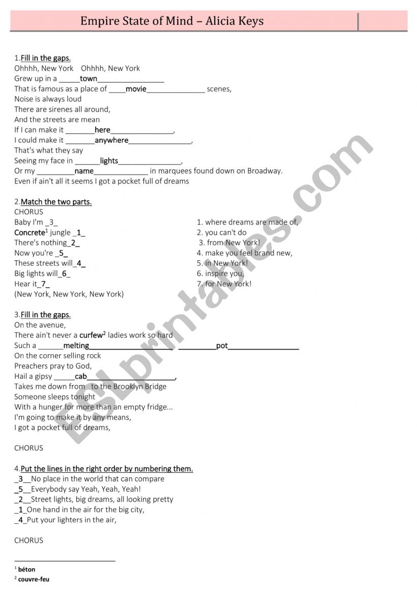 Alicia Keys worksheet worksheet