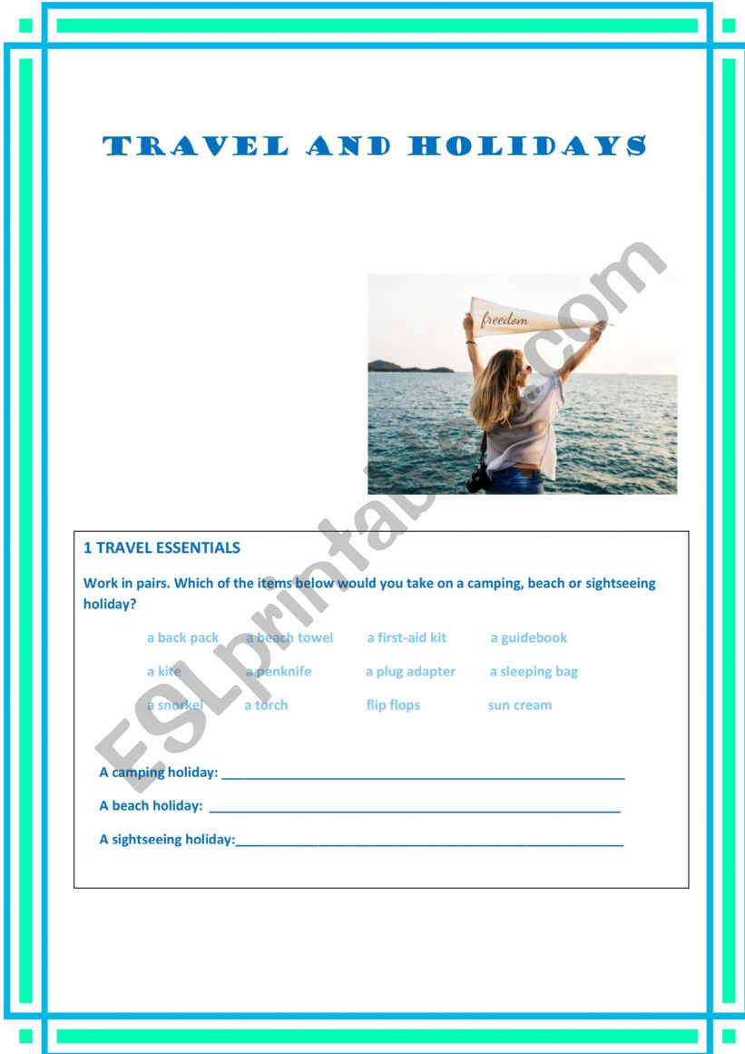 Travel and Holidays worksheet